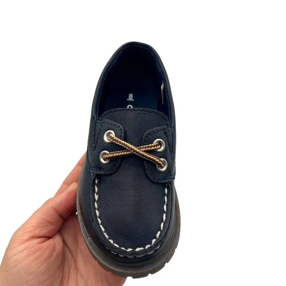 Carters Toddler Boy's Boat-Dress Shoes Size 8‎ Navy Blue Slip on Casual & Comfy